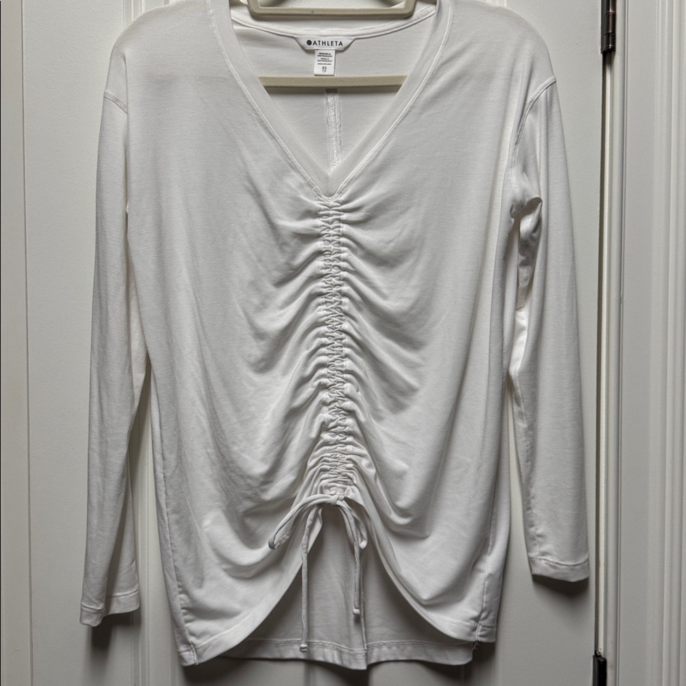 Athleta White Long Sleeve Ruched V-Neck Top - Picture 4 of 4